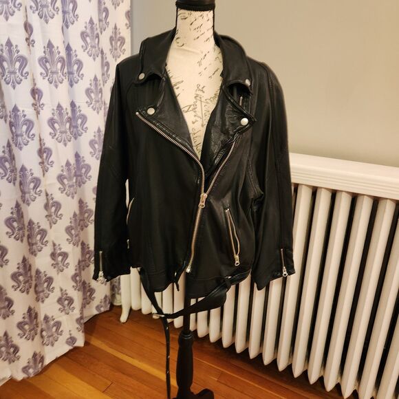 Free People Black Drapey *Washable* Vegan Leather Moto Jacket (No Hood) Sz M - Picture 4 of 14